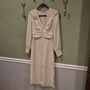 J.O.A. Cream Long Sleeve Dress with Button Detail